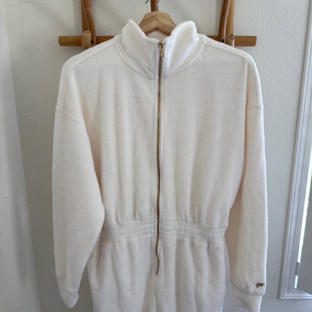 Fabletics Cozy Cord shearling Cream Zip-Up One Piece Soft Jumpsuit size L - Picture 2 of 8